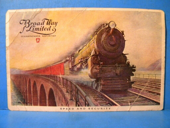 Postcard Broadway Limited Pennsylvania Railroad Speed and Security 1926 PRR