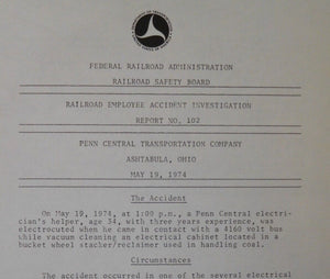 Railroad Employee Accident Investigation Report #102 Penn Central Ashtabula