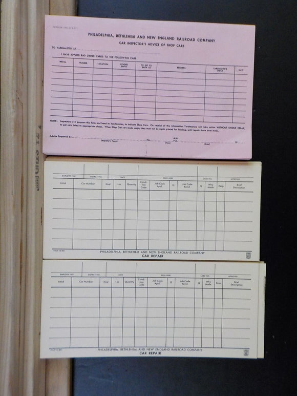 Philadelphia Bethlehem and New England Railroad lot of 2 types of forms