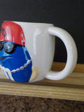 M&M Blue Player Coffee tea Mug with red hat and sunglasses