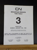 CN Mountain Region Employee Timetable 3 Jan 19 1992 Canadian National
