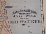 Map Milwaukee 1894 Rand McNally & Co Atlas of the World Reprint