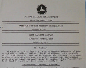 Railroad Employee Accident Investigation Report #168 Union Railroad Clairton PA