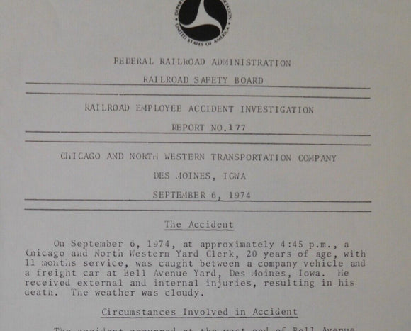 Railroad Employee Accident Investigation Report #177 Chicago & North Western