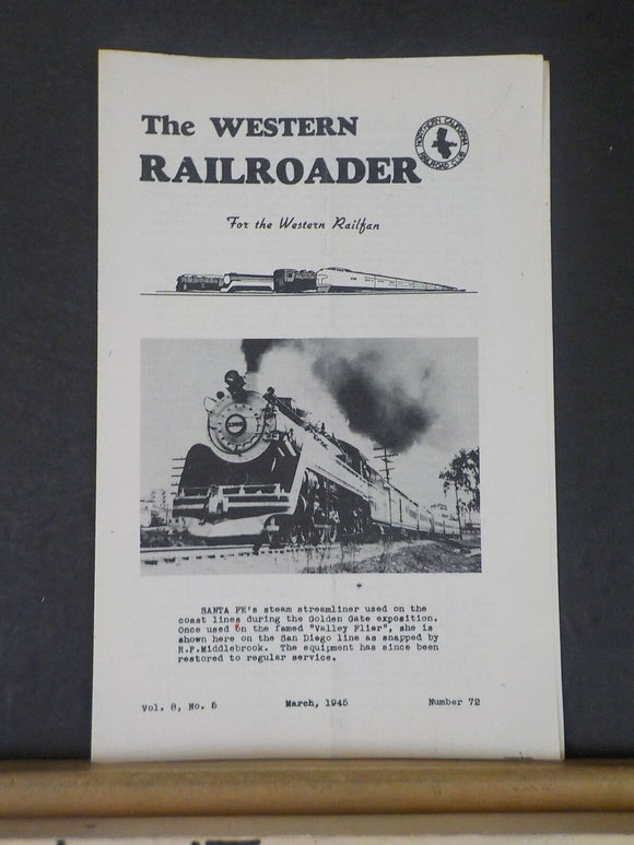 Western Railroader #72 1945 March Santa Fe streamliner cover photo, V&T