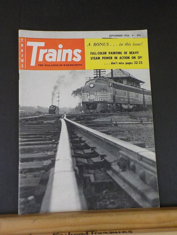 Trains Magazine 1956 September Full Color Painting Heavy Steam Power Piggyback N