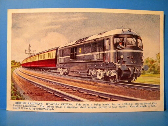 Postcard British Railways Western Region Brown Boveri Gas Turbine Locomotive