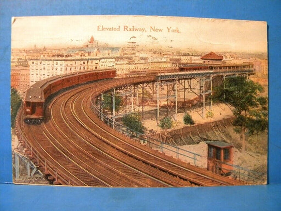 Postcard Elevated Railway New York Postmarked 1915 Syracuse NY