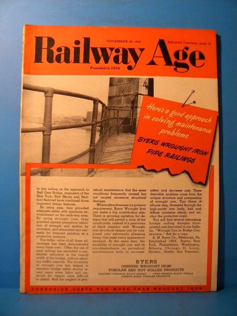 Railway Age 1946 November 30 Byers Wrought Iron Pipe Railings ...