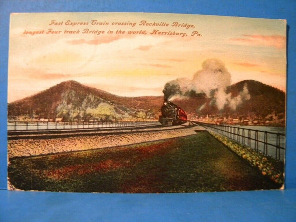 Postcard Fast Express Train Crossing Rockville Bridge  Harrisburg PA