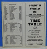 Burlington Northern employee timetable #25 1978 Twin Cities Region BN ETT