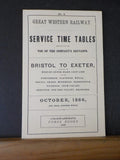 Great Western Railway Service Time Table No 6 Bristol to Exeter 1886 Oct REPRINT