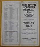 Burlington Northern employee timetable #6 1986 Chicago Region BN ETT