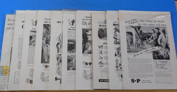 Ads Southern Pacific Railroad Lot #10 Advertisements from various magazines (10)