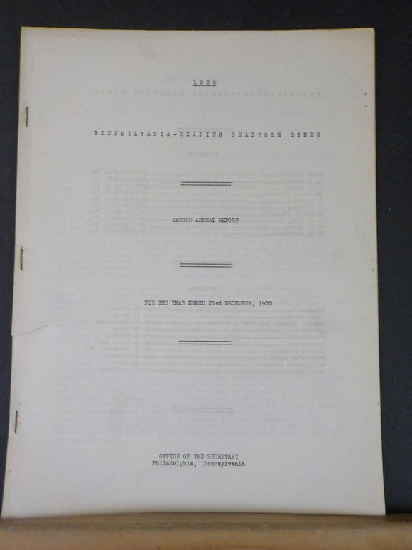 Pennsylvania-Reading Seashore Lines annual report 1935 Second annual report