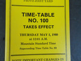 Utah Railway Company Employee timetable #100 1980 May 1