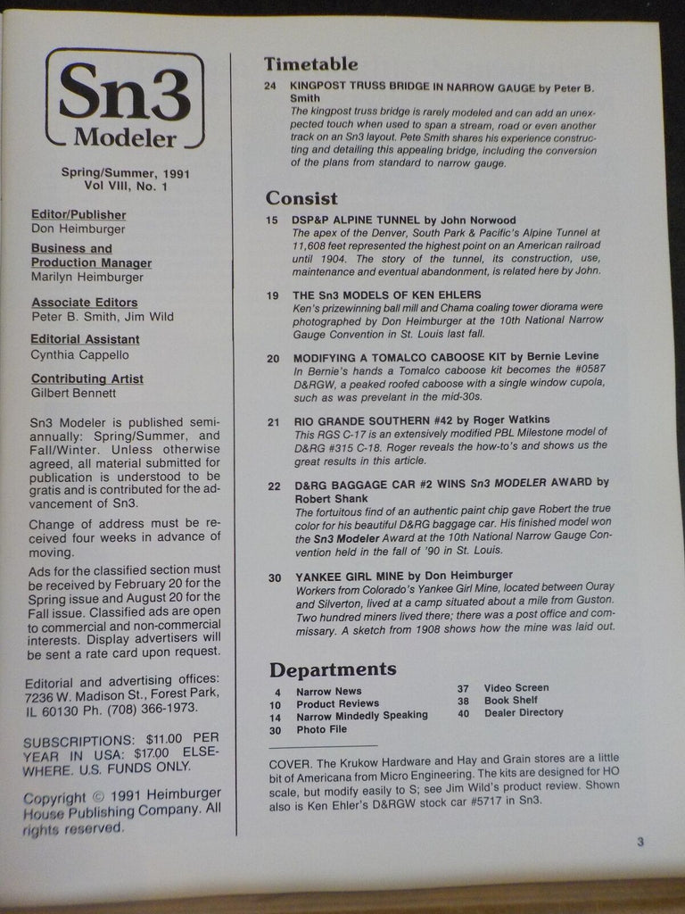 Sn3 Modeler 1991 Spring/Summer Vol VIII #1 RGS #42 Construction detail ...