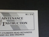 EMD Maintenance Instructions MI 316 Resurfacing of cylinder head retainers 567C,