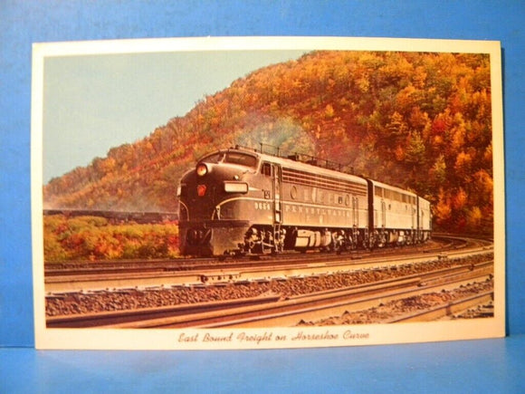 Postcard East Bound Freight on Horseshoe Curve PRR Altoona PA Pennsylvania Railr