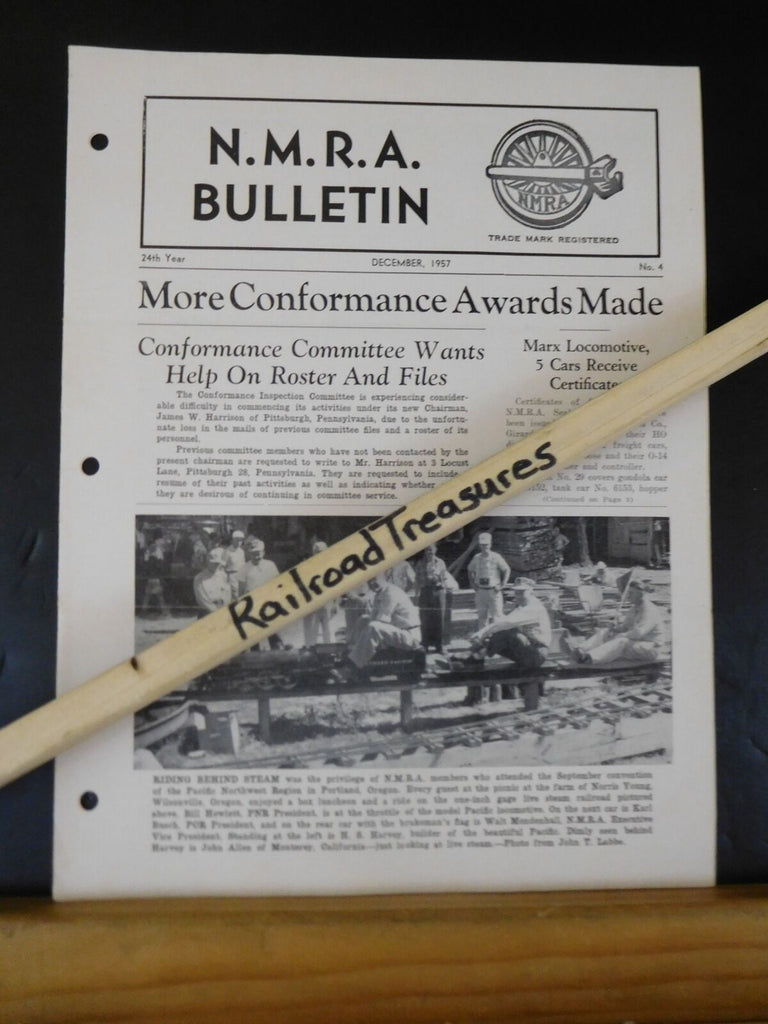 NMRA Bulletin 1957 December #4 of 24th Year Marx Locomotive, 5 Cars Re ...