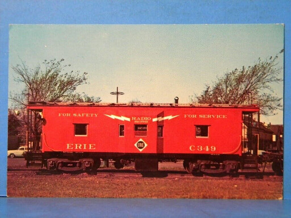 Postcard Erie Railroad Red Steel Caboose C349 at a Railroad Fair