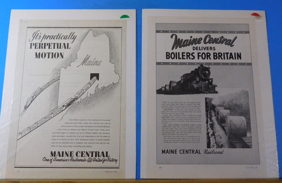 Ads Main Central Railroad Lot #200 Advertisements from magazines (2)