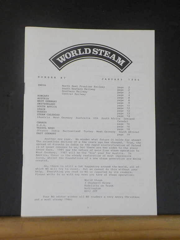 World Steam #87 January 1986 USA Hungary India Soain Turkey