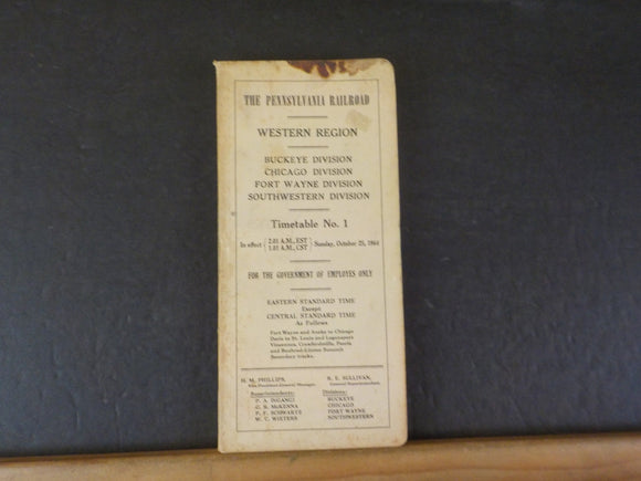 Pennsylvania Railroad Employee Timetable Western Region Buckeye FW SW  #1 1964