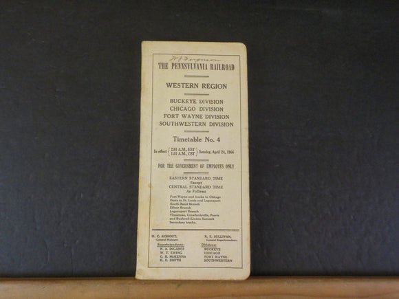Pennsylvania Railroad Employee Timetable Western Region Buckeye Chic FW  #4 1966