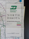 Map Burlington Northern North Dakota State Railroad Map 1983 August