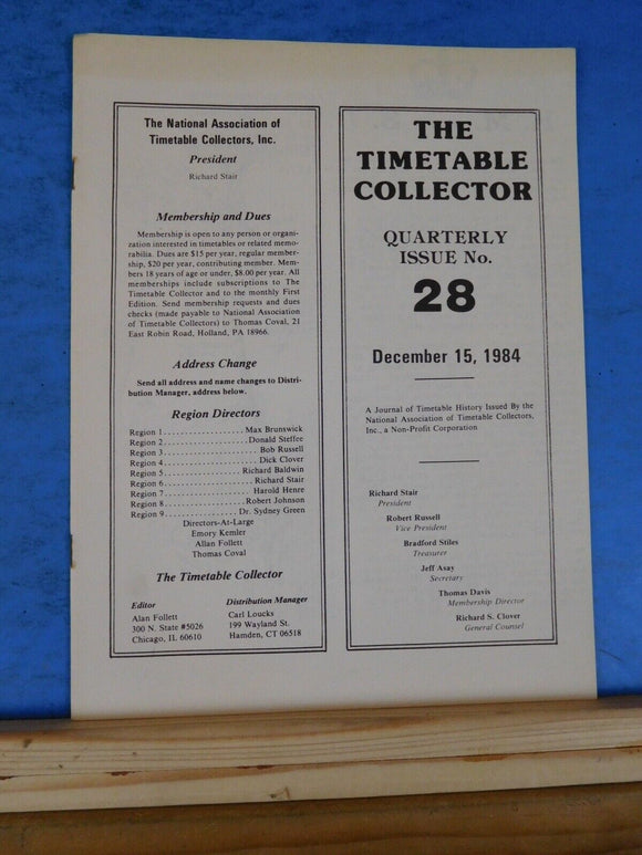 Timetable Collector #28 1984 December H.M on S.I, Charlotte Monroe & Columbia