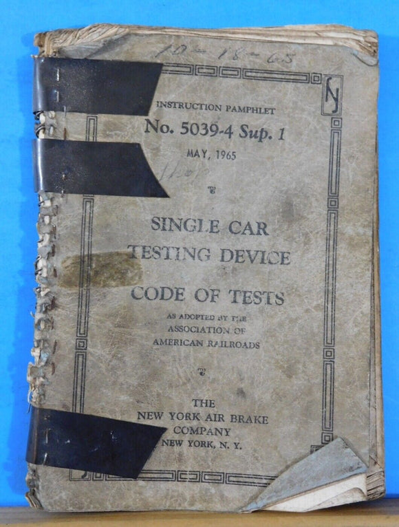 New York Air Brake Co Instruction Pamphlet #5039-4 Sup 1 Single Car Testing Devi
