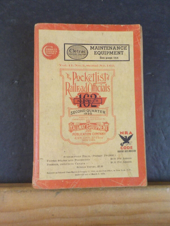 Pocket List of Railroad Officials #162 1935 2nd Quarter