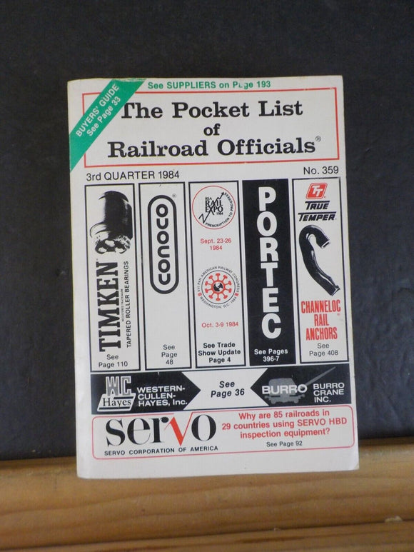 Pocket List of Railroad Officials #359 1984 3rd Quarter