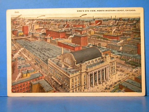 Postcard Bird's Eye View New North Western Depot Chicago