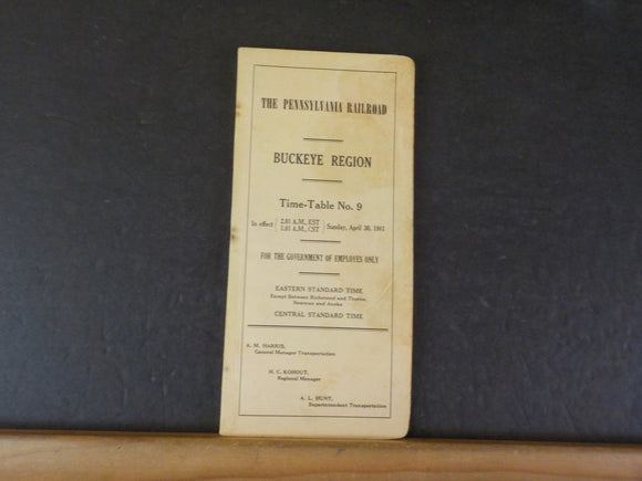 Pennsylvania Railroad Employee Timetable Buckeye Region Timetable #9 1961