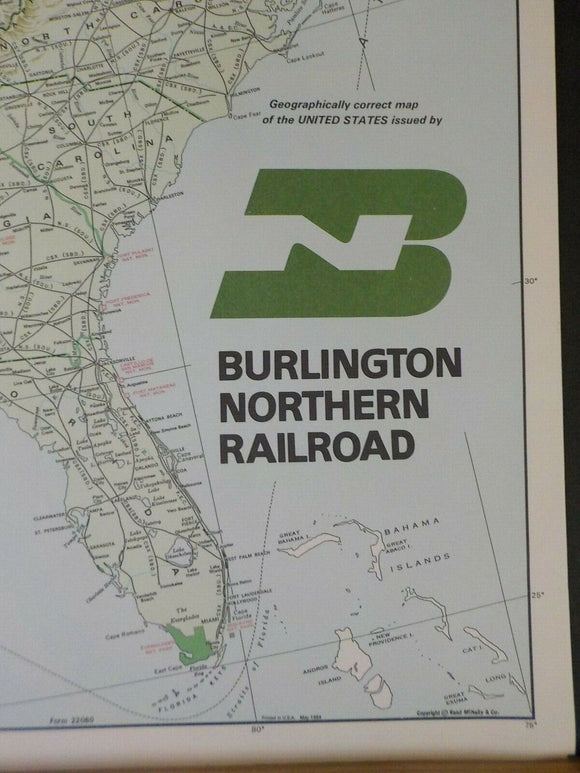 Map Burlington Northern 1984 May United States Map Folded