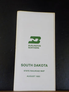 Map Burlington Northern South Dakota State Railroad Map 1983 August