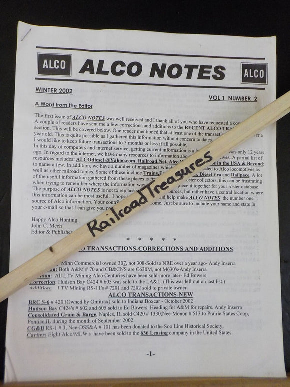 ALCO Notes Vol 1 #2 Winter 2002