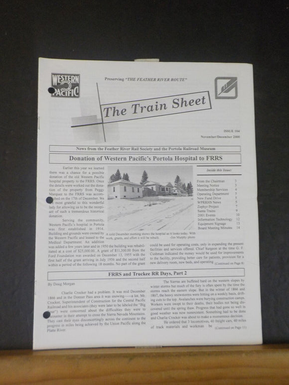 Western Pacific Feather River Rail Society The Train Sheet #104 2000 Nov/Dec