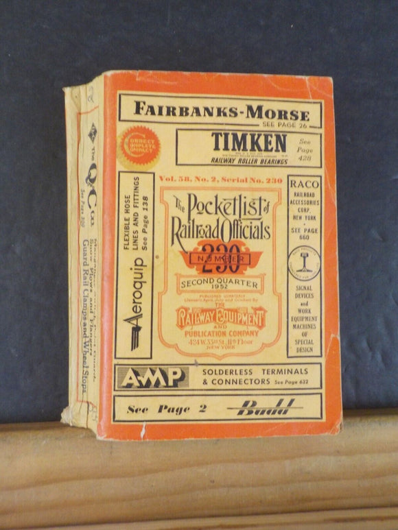 Pocket List of Railroad Officials #230 1952 2nd quarter
