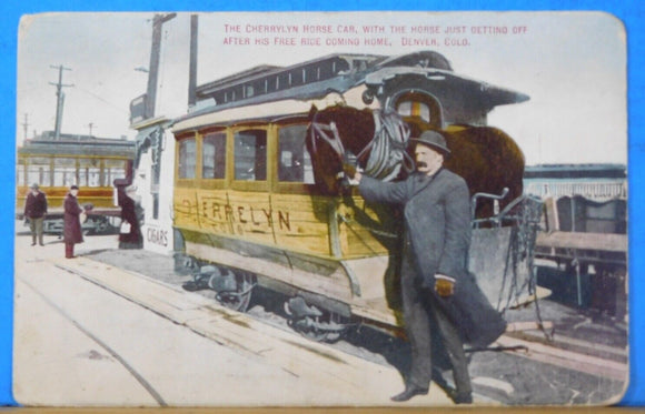 Postcard Cherrylyn Horse Car with the Horse Postmarked 1910 Denver