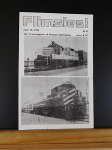 Flimsies West Issue #137 June 18, 1992 News Magazine of Western Railroading