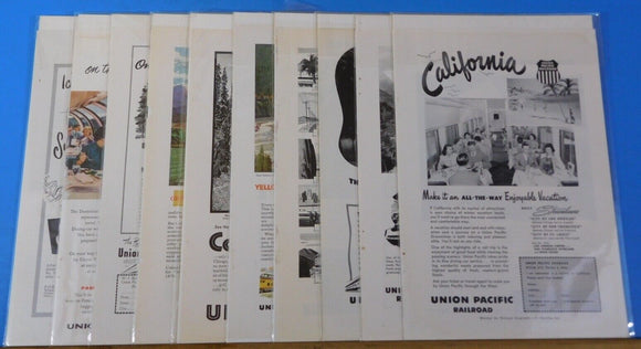 Ads Union Pacific Railroad Lot #17 Advertisements from various magazines (10)