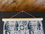 Decoration Sailing Ship flag scroll Nautical theme Blue wall decor