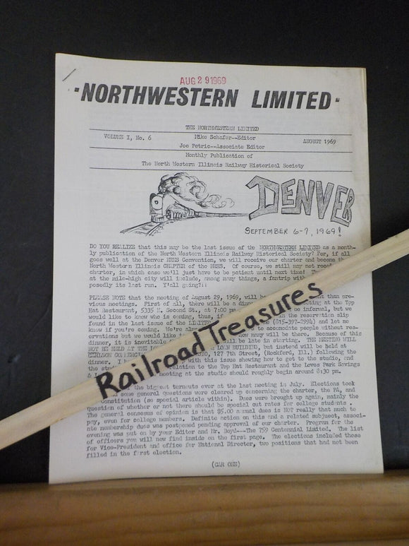 Northwestern Limited Vol 1 #6 August 1969 North Western Illinois Railway Histor