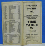 Burlington Northern employee timetable #15 1977 Chicago Region BN ETT