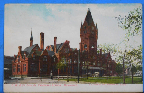 Postcard C.M.& St. Paul Railway Passenger Station RPO 1909 Chicago Milwaukee