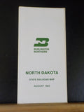 Map Burlington Northern North Dakota State Railroad Map 1983 August