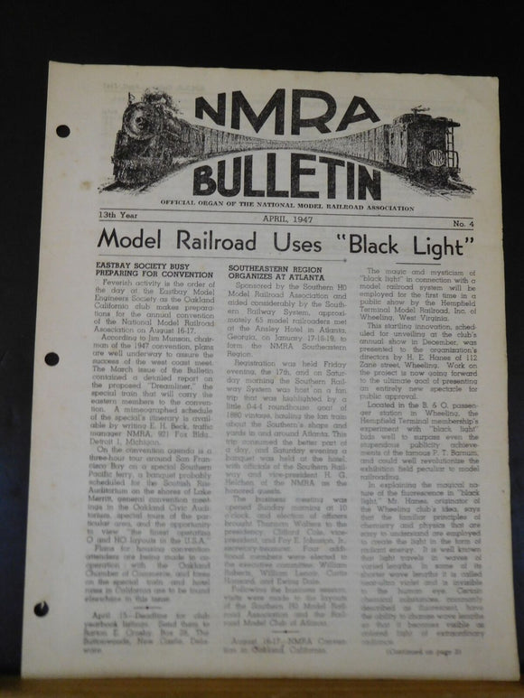 NMRA Bulletin 1947 April #4 of 13th Year Model Railroad uses black light